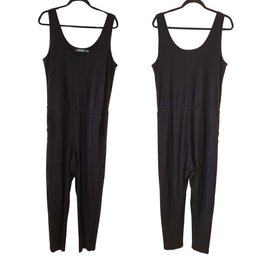 Lauren Ralph Lauren LRL Stretch Black Jumpsuit Sleeveless Pockets Women's 1X